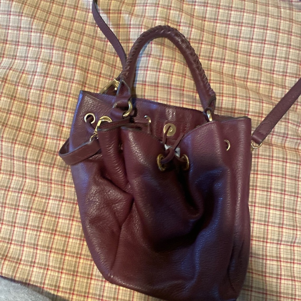 Aimee restenberg cranberry shoulder bag with short handles